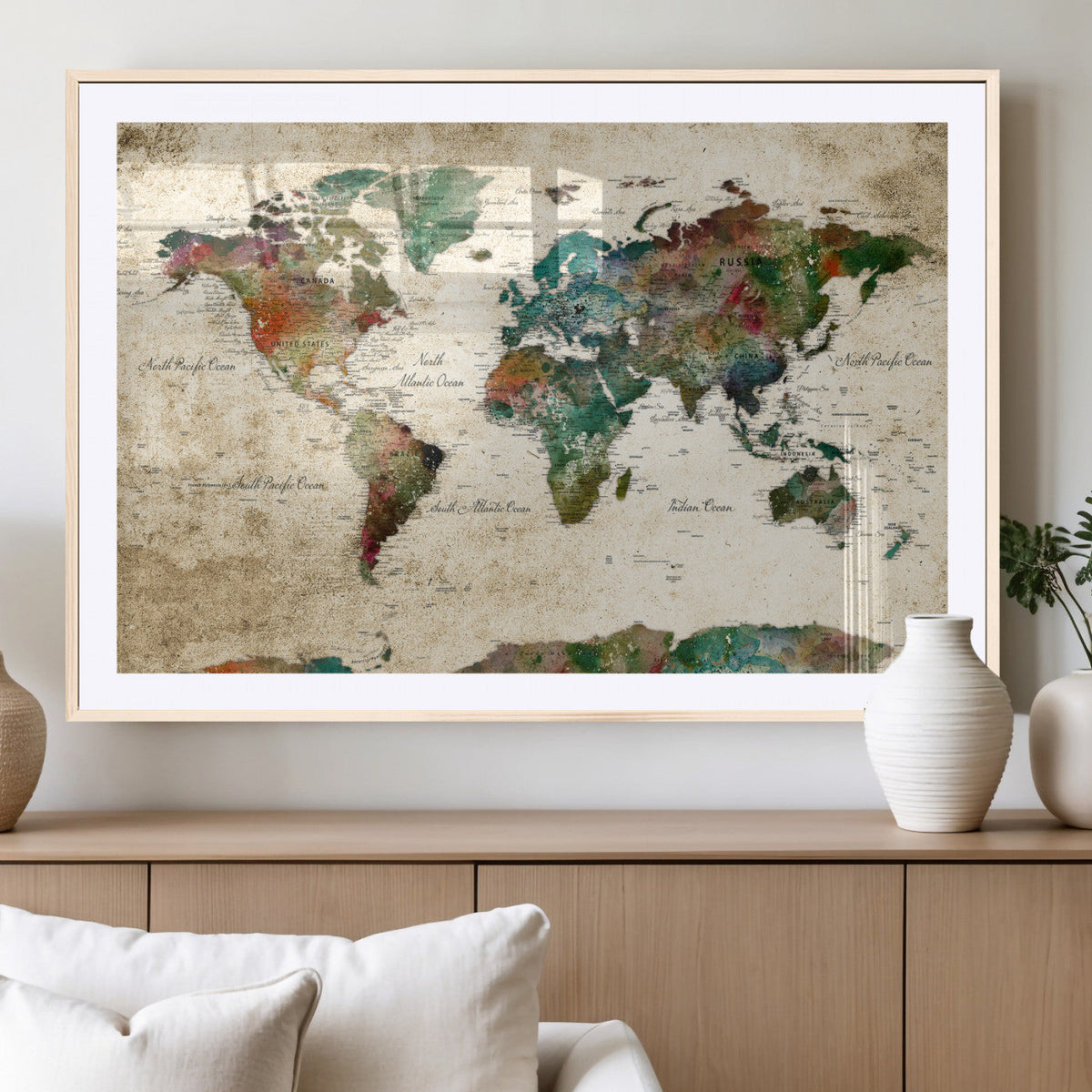 World Map Canvas Print – Framed Detailed Map of the World