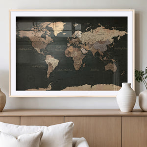 Vintage World Map Canvas Wall Art – Framed Travel Map for