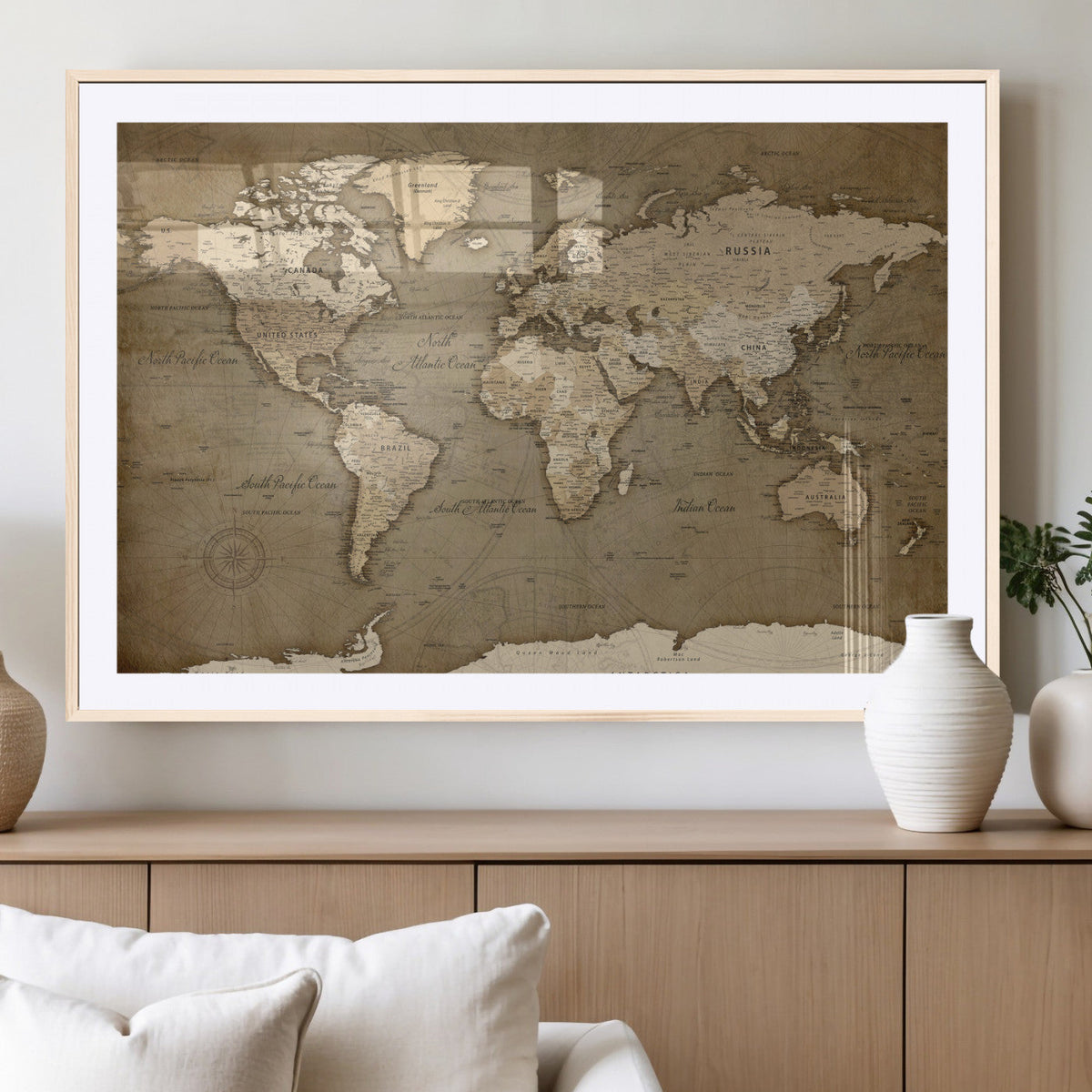 World Map Wall Art Canvas Print, Framed Map Art Picture