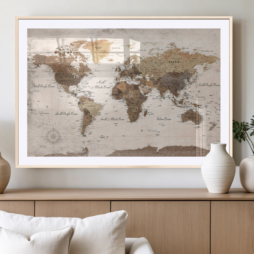 World Map Canvas Print – Framed Travel Map Wall Art for