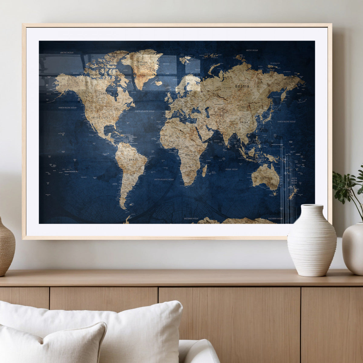 World Map Canvas Print – Framed Travel Map Wall Art for