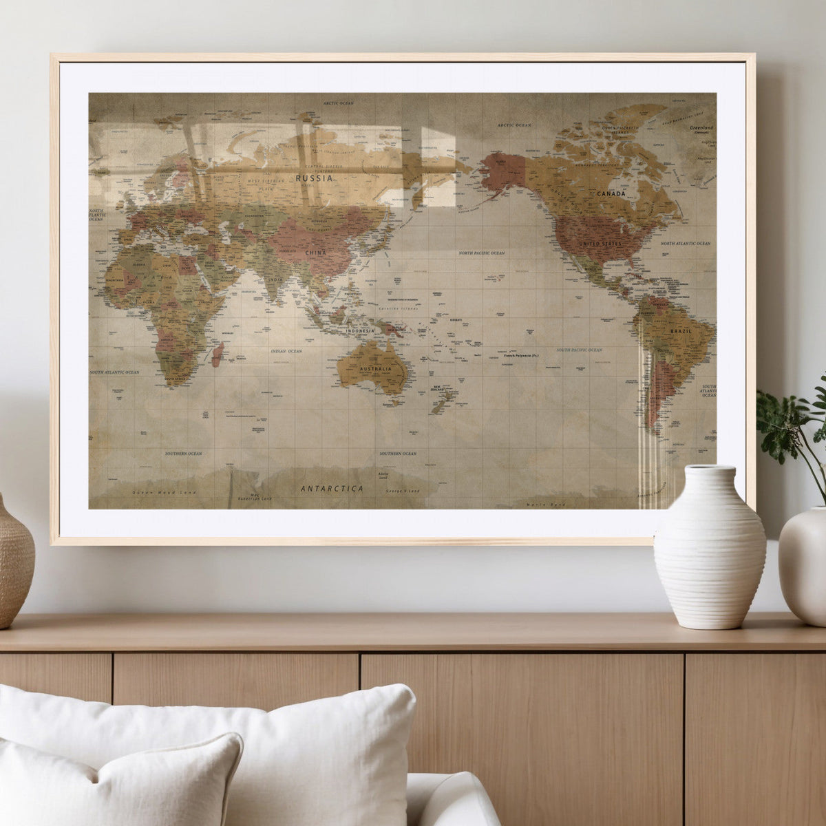 Vintage Detailed World Map Wall Art Canvas Print – Antique