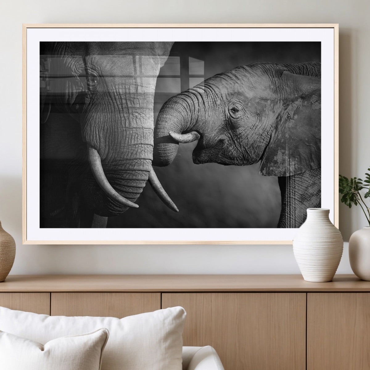 Elephant Family Wall Art Canvas, Framed Elephant Family