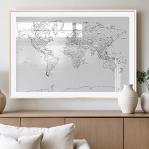 World Map Canvas Print – Framed Modern Detailed Map of the