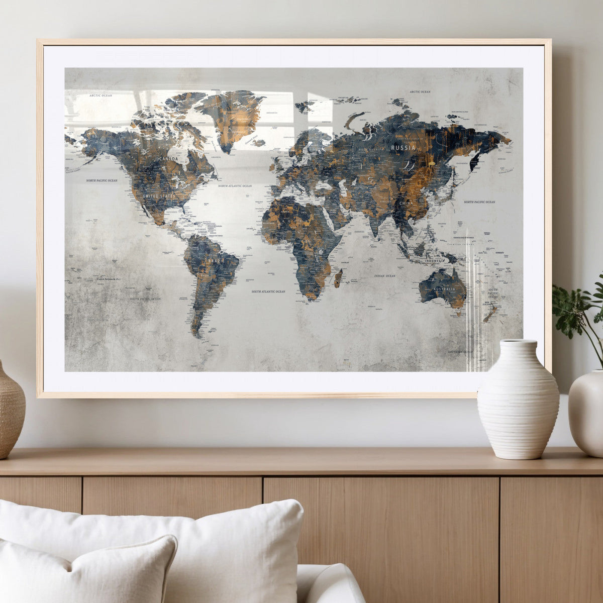 World Map Wall Art Canvas Print for Office Wall Decor