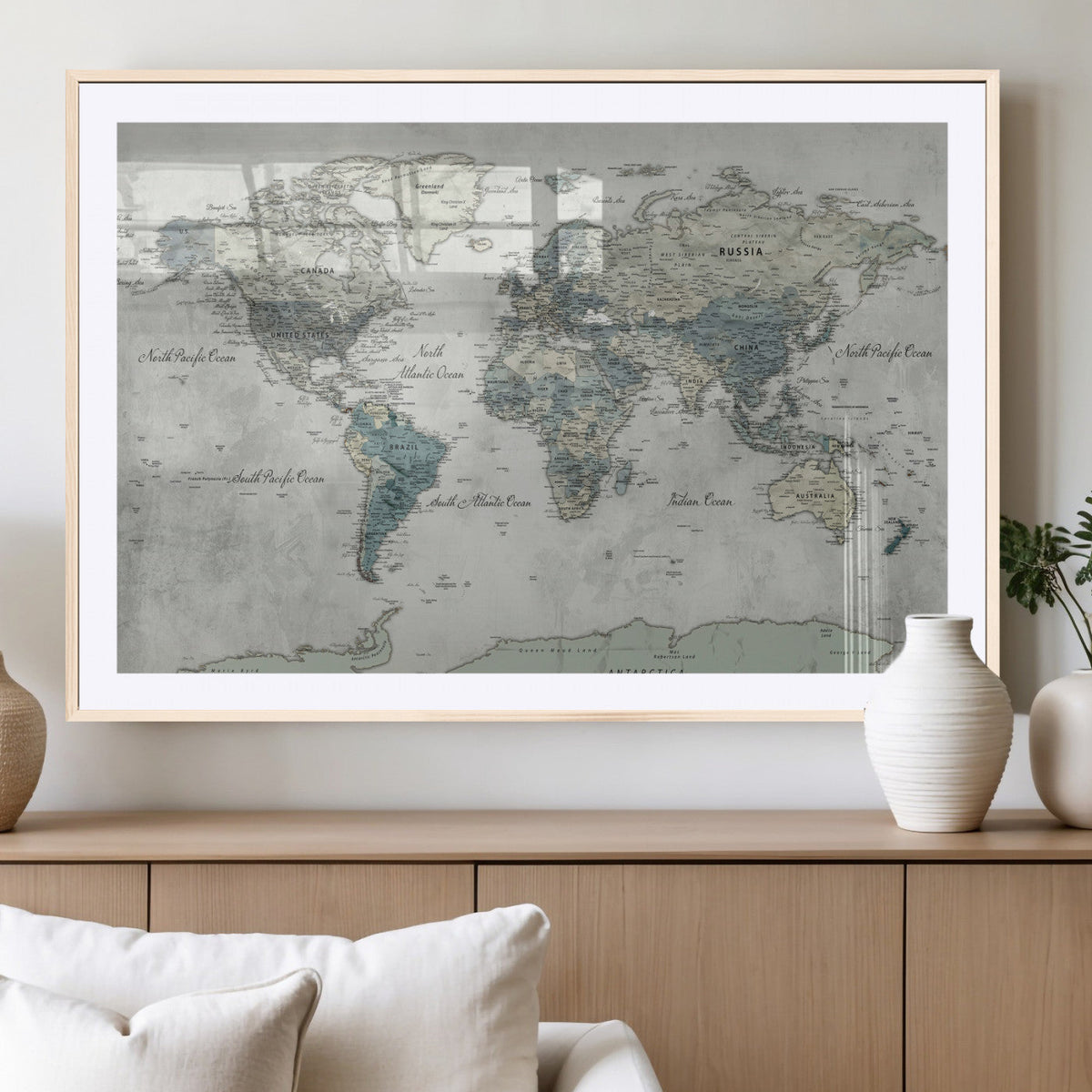 Neutral Vintage World Map Canvas Wall Art Print, Classic Map