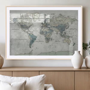 Neutral Vintage World Map Canvas Wall Art Print, Classic Map