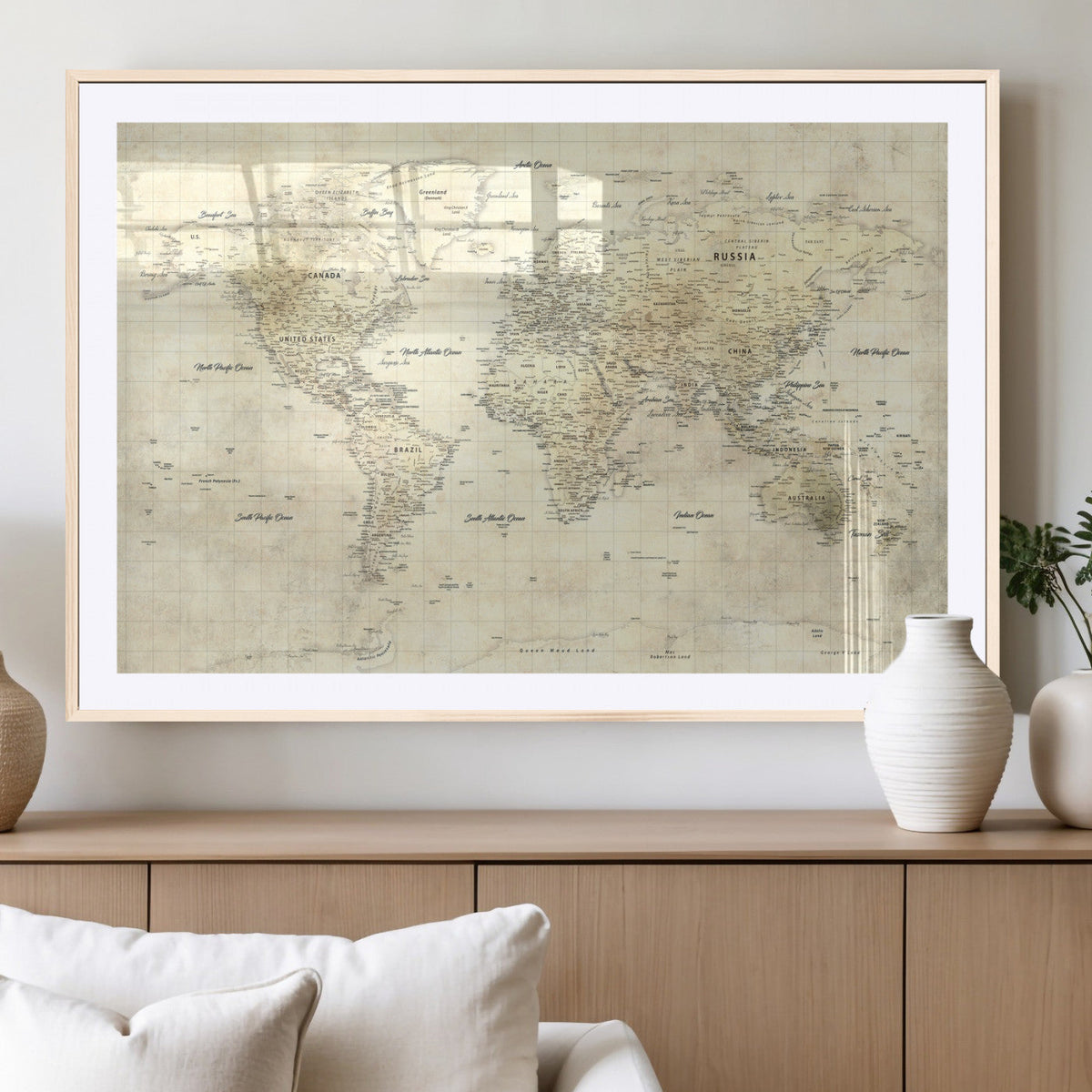 Colorful Watercolor World Map Canvas Wall Art – Framed