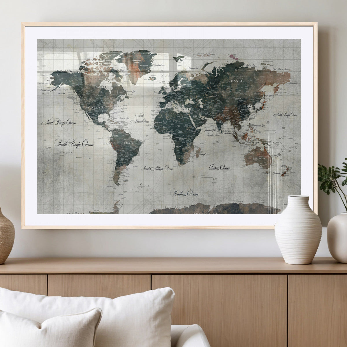 World Map Canvas Print – Framed Travel Map Wall Art for