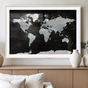 World Map Canvas Print – Framed Push Pin Wall Art, Color