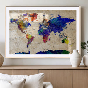 Watercolor World Map Canvas Print – Framed Wall Art for
