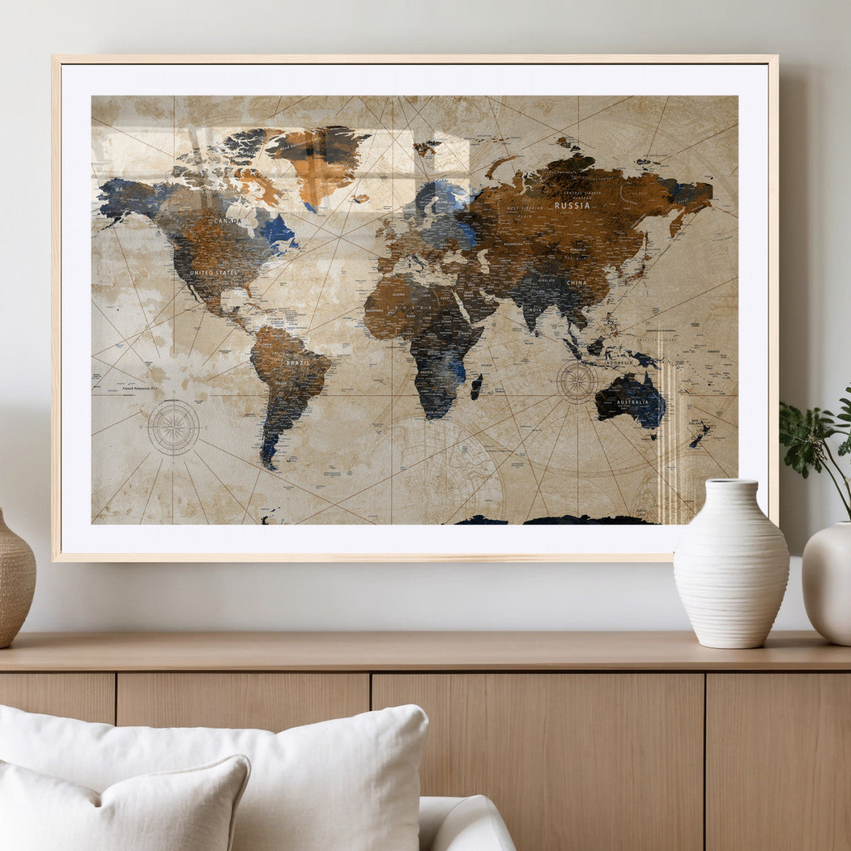 World Map Canvas Print – Framed Travel Map Wall Art for