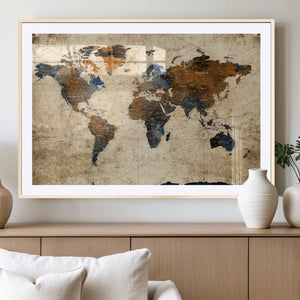 World Map Wall Art Canvas Print, Modern Decorative Framed