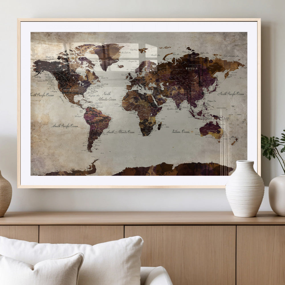 World Map Canvas Triptych – Colorful Global Wall Art for