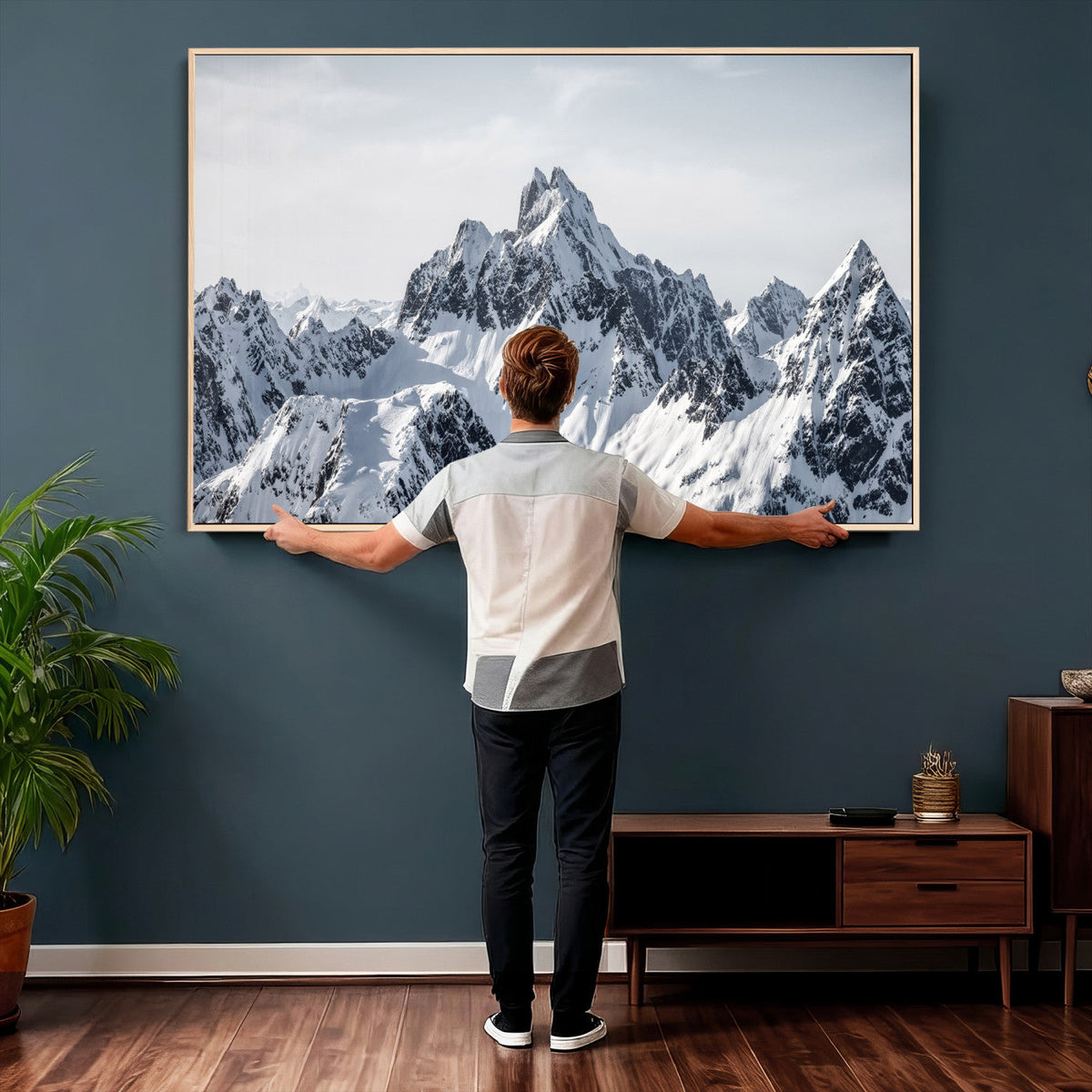 Snowy Mountain Range Canvas Print, Alpine Peaks Landscape