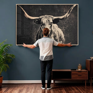 Vintage Texas Longhorn Bull Wall Art Canvas Print, Cow
