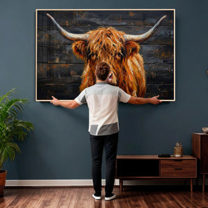 Highland Cow Wall Art Canvas Print, Rustic Farm Animal
