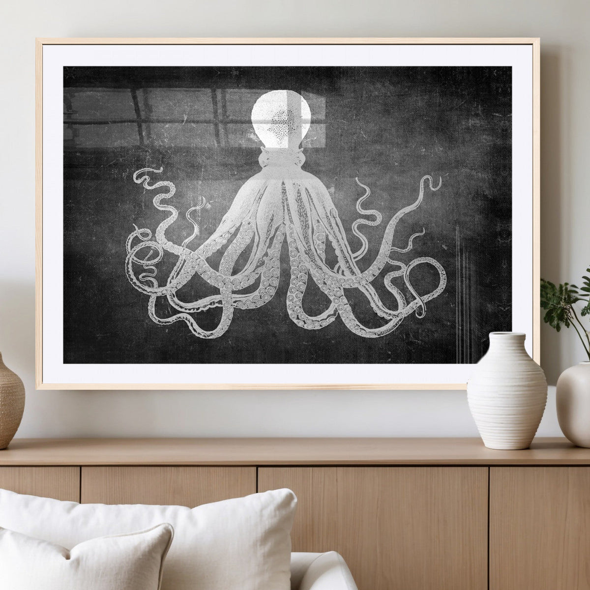 Black White Octopus Wall Art Canvas Print