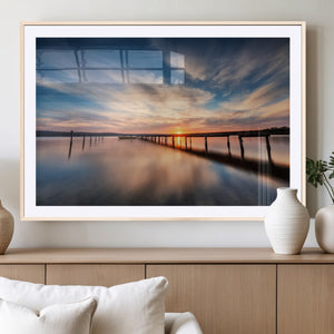 Wooden Pier on Seascape and Sunset Wall Art Canvas Print