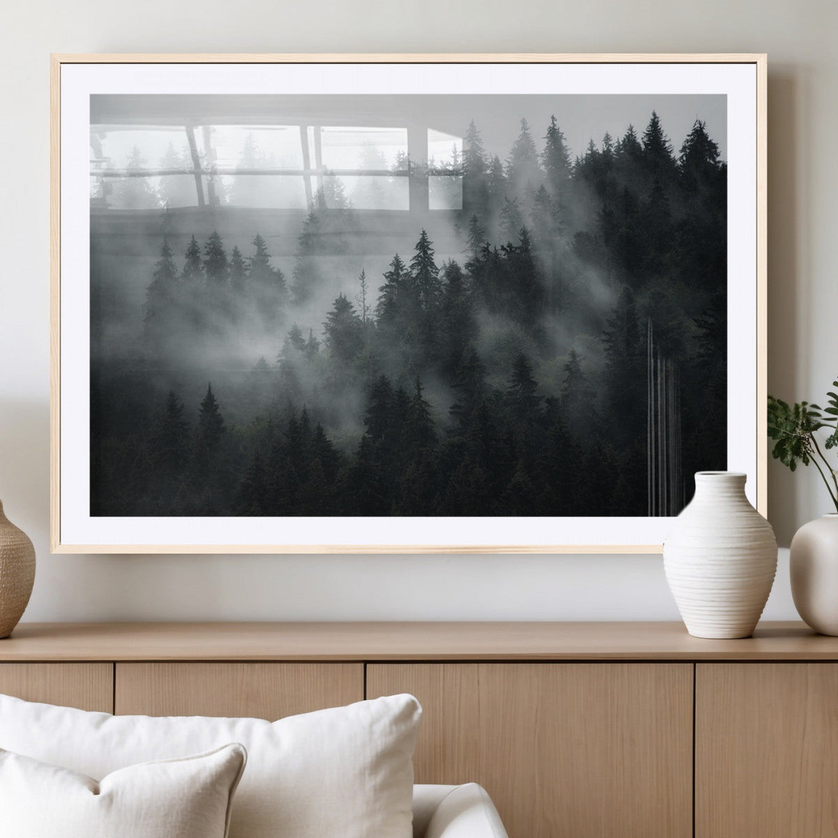 Foggy Forest Wall Art Canvas Print | 3 Panel Large Misty