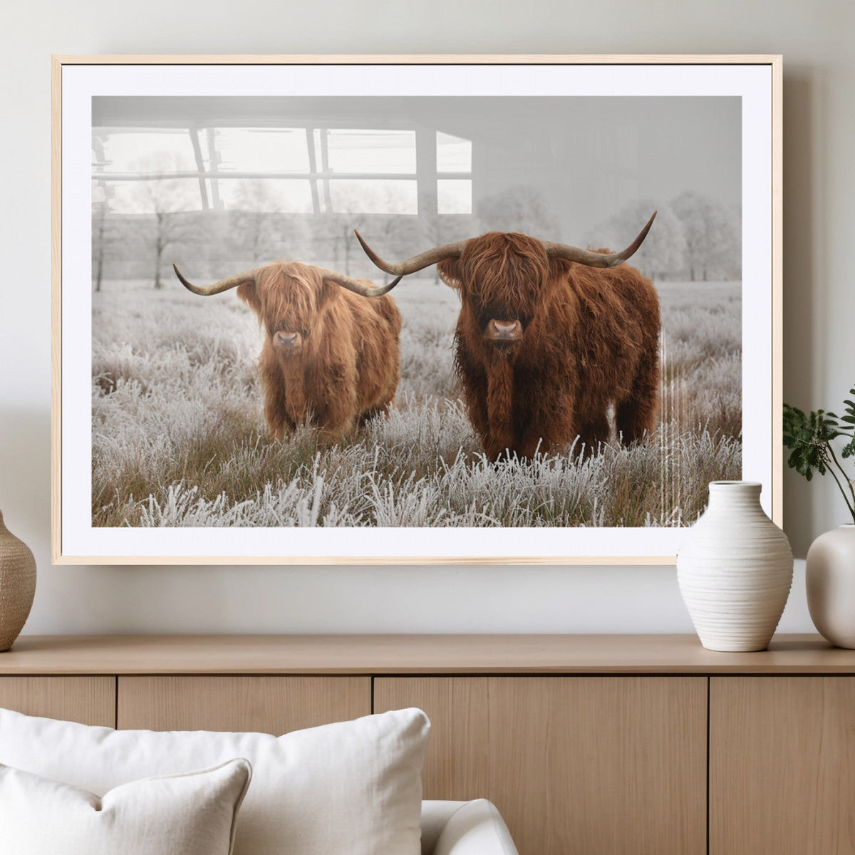 Longhorn Cattle Wall Art Canvas Print, Framed Farmhouse