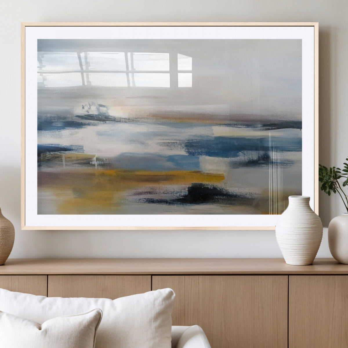 Abstract Landscape Wall Art Canvas | 3 Panel Modern Blue,