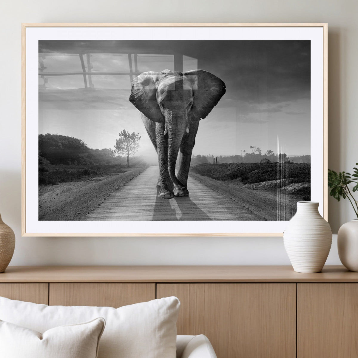 Black and White Elephant Wall Art Canvas Print