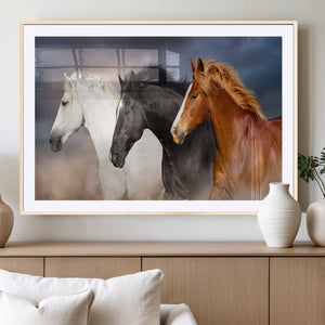 Animal Wall Art Three Horses Farmhouse Art Canvas, Framed