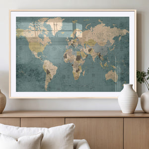 Classic World Map Canvas Print – Framed Vintage Map Wall