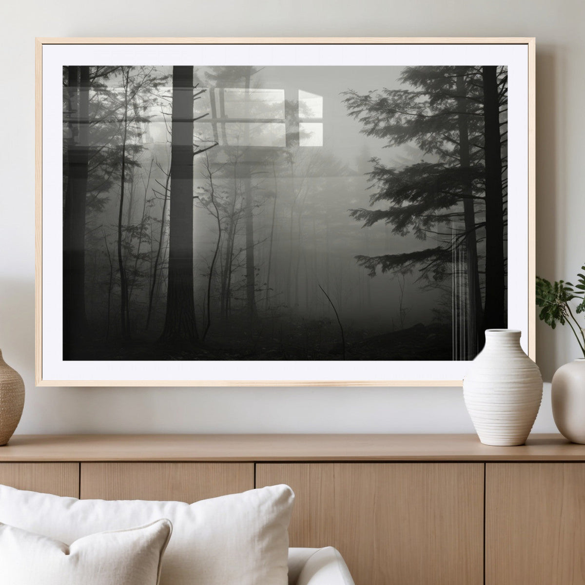 Misty Forest Wall Art Premium Canvas Print a Foggy and