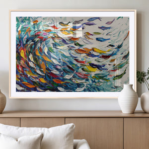 Modern Abstract Fish Shoal Wall Art Canvas Print, Colorful
