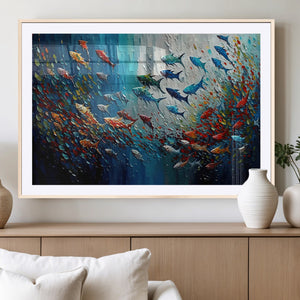 Modern Abstract Fish Shoal Wall Art Canvas Print, Colorful