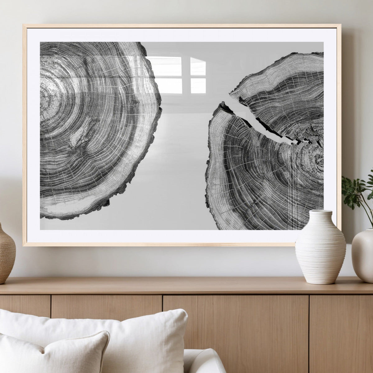 Abstract Large Tree Rings – Minimalist Black and White Wood