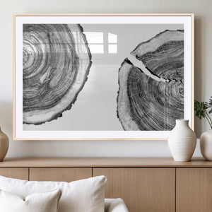 Abstract Large Tree Rings – Minimalist Black and White Wood