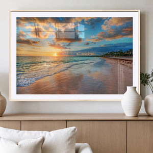 Serene Beach Sunset Wall Art | Coastal Ocean Canvas Print |