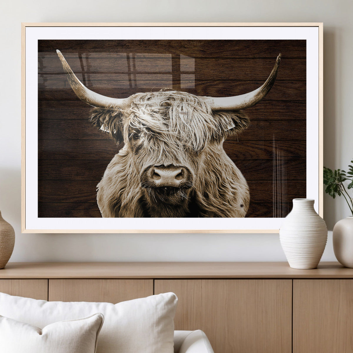 Highland Cow Wall Art Canvas Print, Rustic Farmhouse Decor,