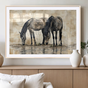 Chinese Style Abstract Black Horses Wall Art Canvas Print -