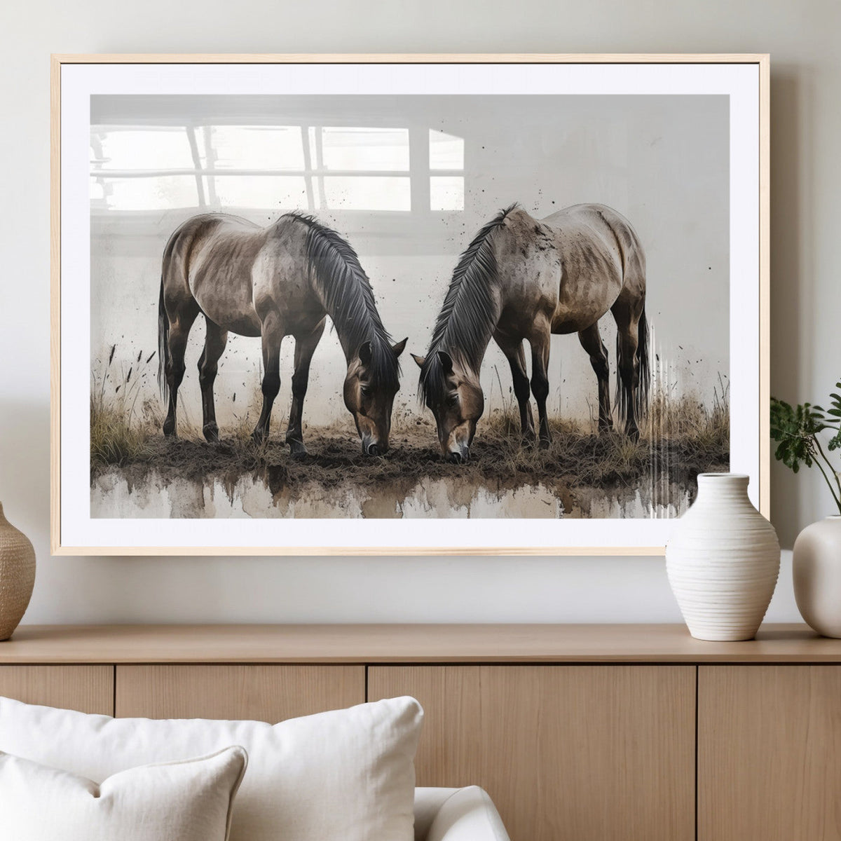 Chines Ink Style Horses Wall Art Canvas Print
