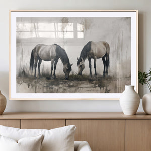 Chines Ink Style Vintage Horses Wall Art Canvas Print for