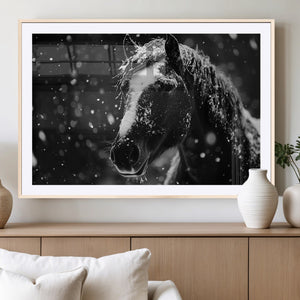 Winter Horse Wall Art | Black and White Horse Print | Ready