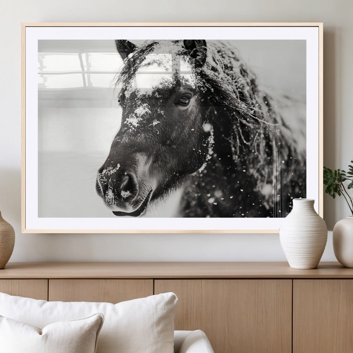 Framed Black and White Horse Wall Art | Ready to Hang and