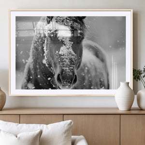 Black and White Horse Winter Wall Art | Ready to Hang and