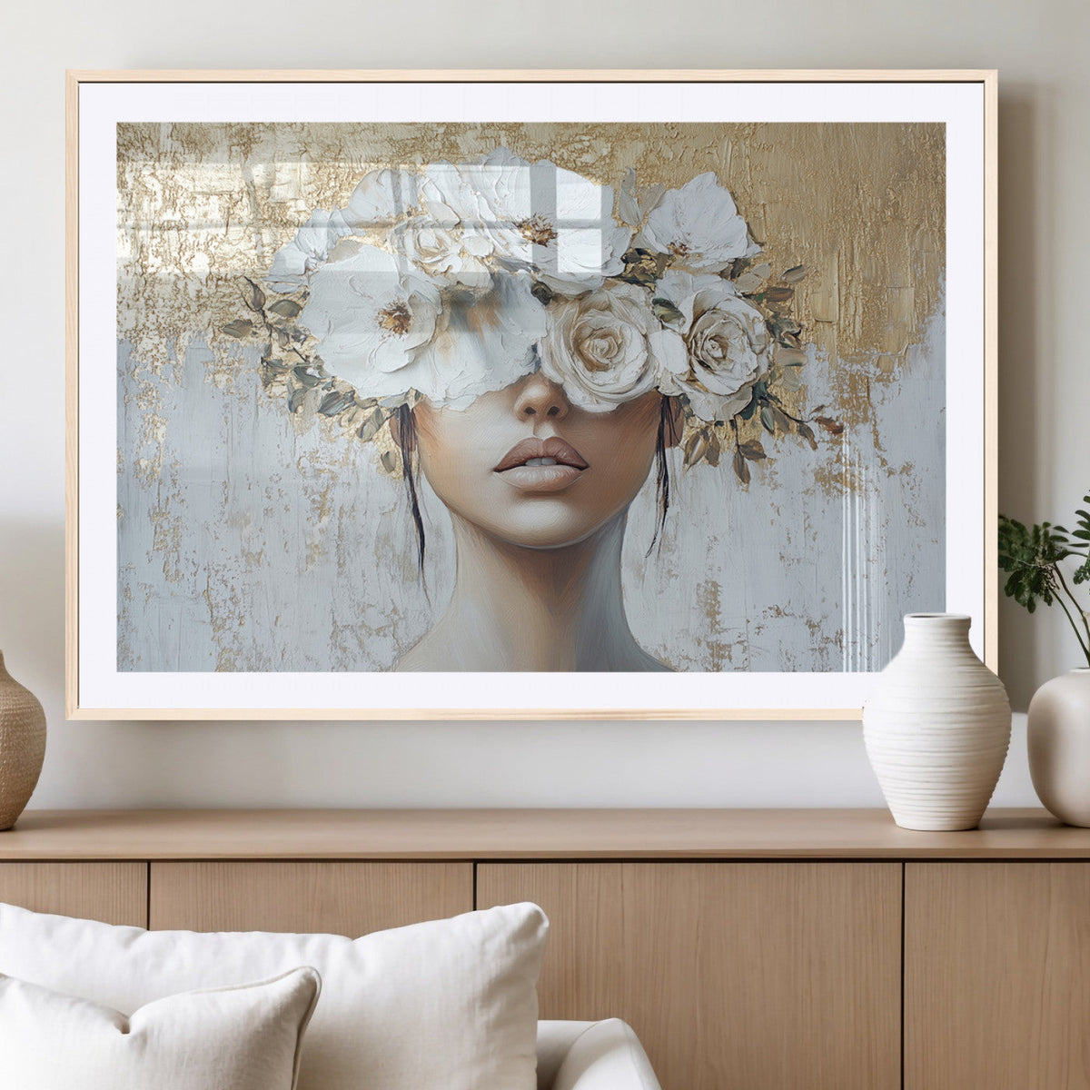 Golden Petal Wall Art - Canvas Print Flower Head Woman
