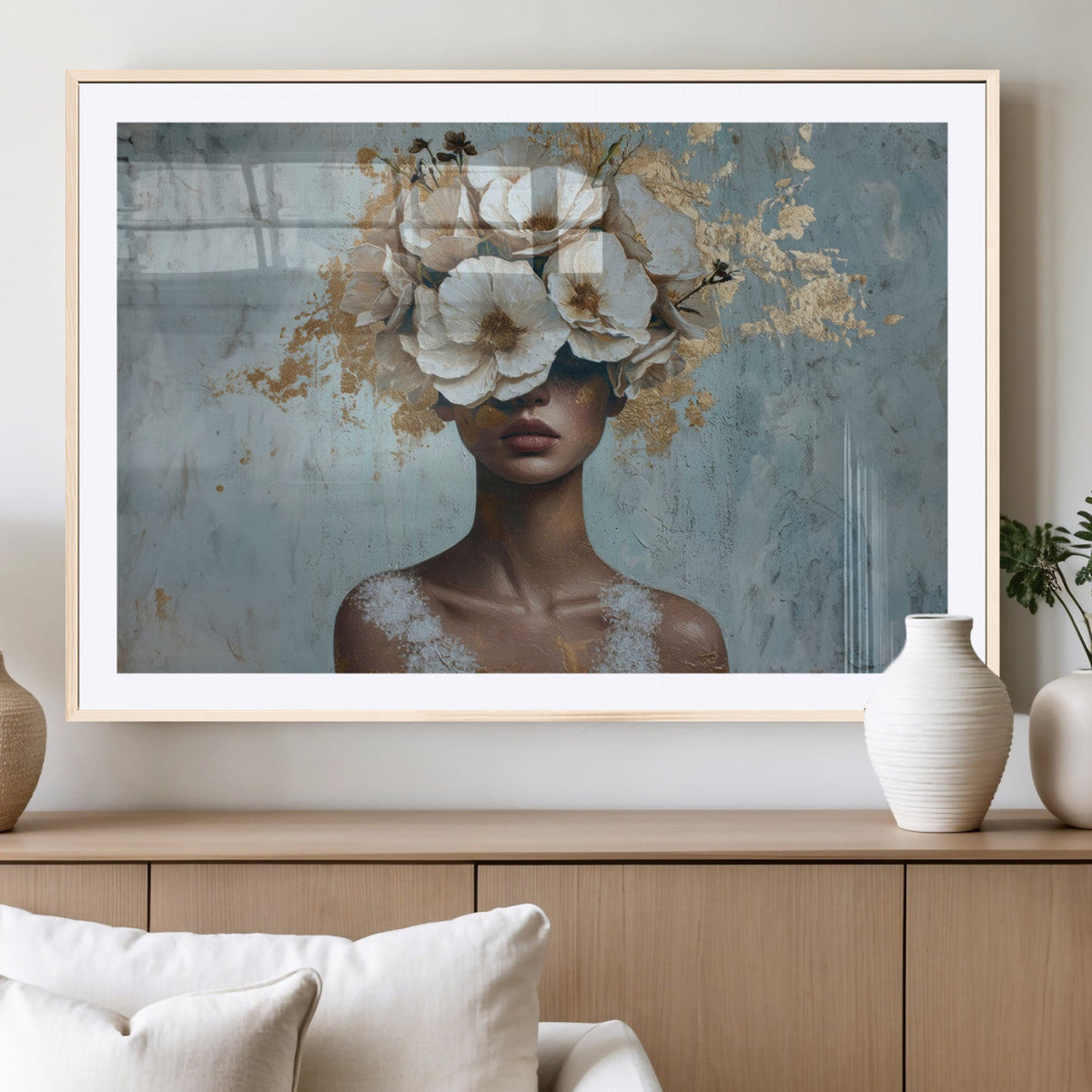Golden Petal Wall Art - Petal Silhouette Woman Wall Art