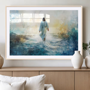 Watercolor Jesus Walking on Water Canvas Print, Christian