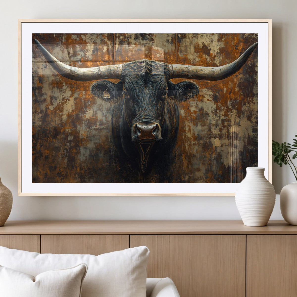 Longhorn Texas Cow Bull Wall Art | Rustic Farmhouse Canvas