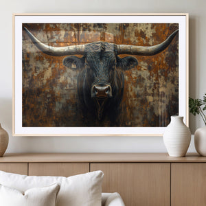 Longhorn Texas Cow Bull Wall Art | Rustic Farmhouse Canvas