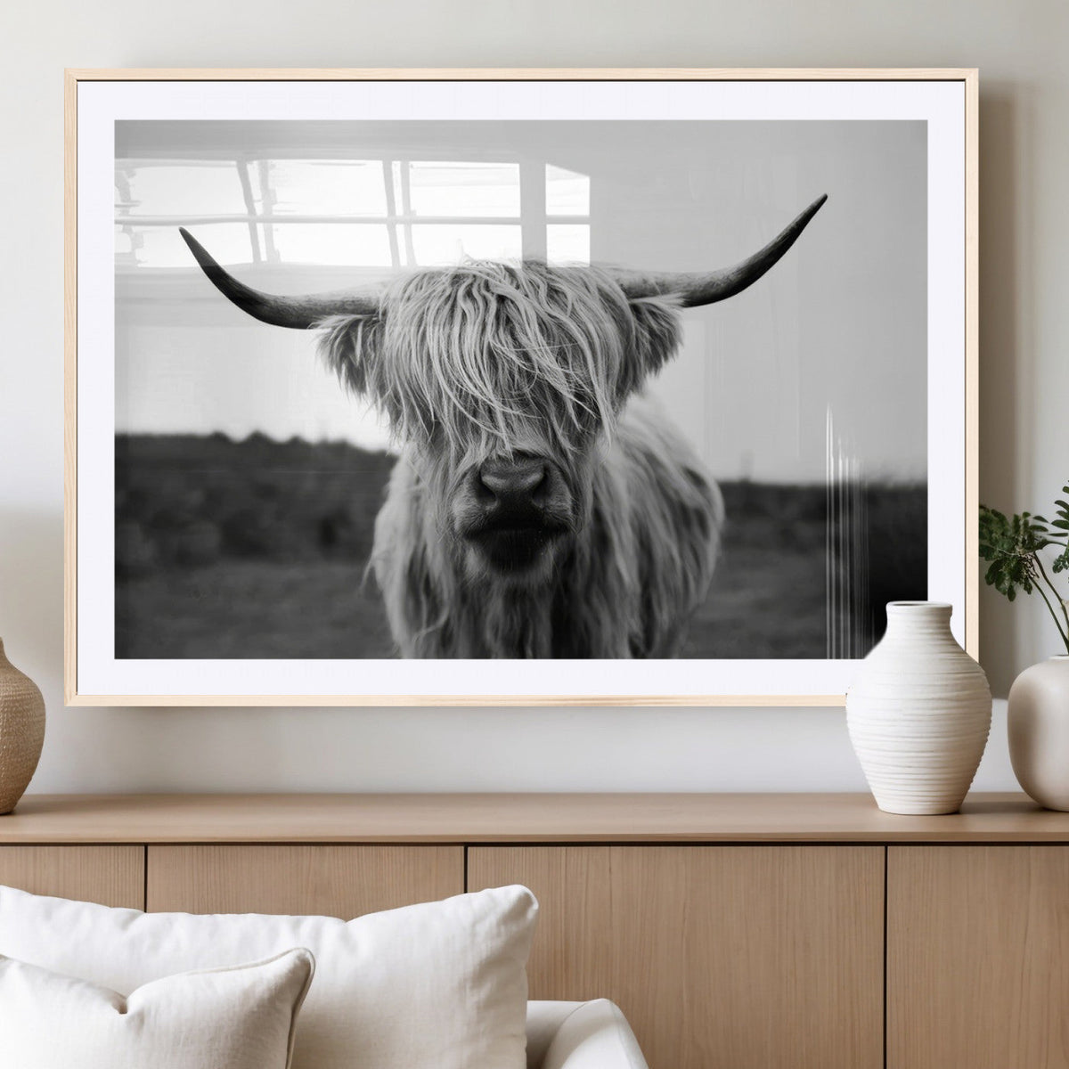 Highland Cow Wall Art | Black and White Farmhouse Decor |
