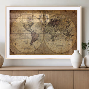 Vintage World Map Wall Art Canvas – Antique Style Push Pin