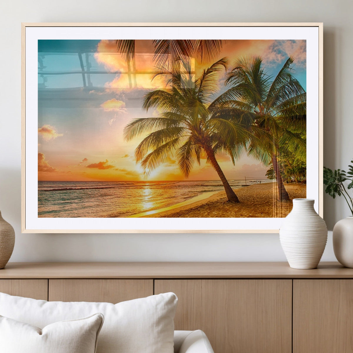 Tropical Sunset Beach Canvas Wall Art Print – Vibrant Palm